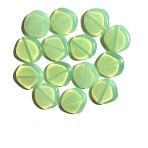 Ten 15mm Czech glass asymmetrical coin or disc beads - milky mint green opal beads - C0067