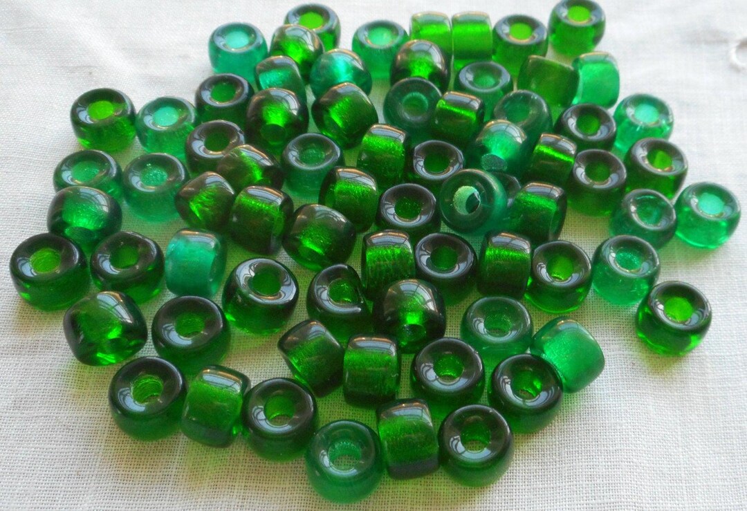 25 9mm Czech Transsparent Emerald Green Glass Pony Roller Beads