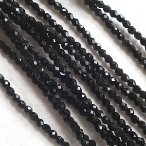 Lot of 50 4mm Jet Black Czech glass beads, round faceted firepolished beads, C0054