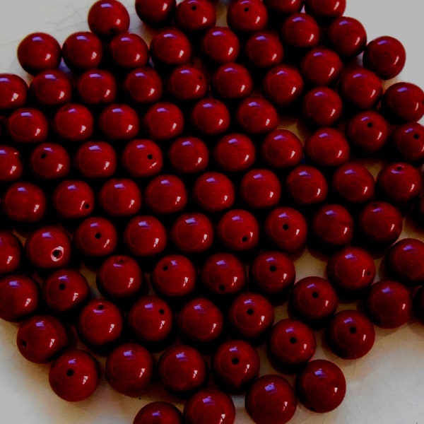 25 8mm Czech Opaque Blood Red smooth round druk beads, deep red glass beads C5625