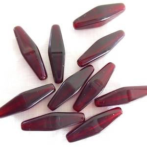 10 24 x 9mm garnet, ruby red glass long lantern or tube beads C4210