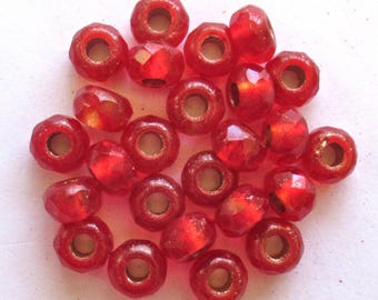 ノマドオールドビーズ レッド チェコガラスローラービーズ10個 - 8.5 x 5 mm サイアムレッド