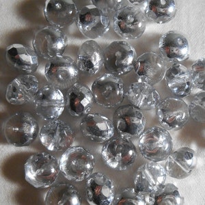 25 6 x 9mm Silver Crystal faceted puffy rondelle beads - Czech glass beads C5925