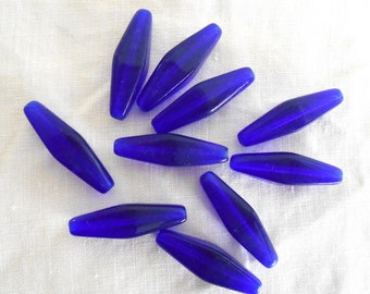 10 24 x 9mm cobalt blue glass long lantern or tube beads C8501