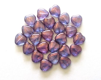 15 Czech glass beads - 12 x 11mm Lumi Amethyst heart shaped beads C0005