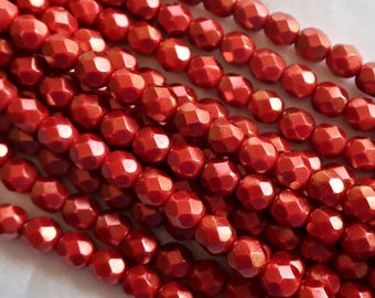 Faceted Round Halo Ethereal Cardinal Priced per Strand Firepolish 6mm Czech Glass 25 Beads per Strand