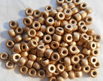 Fifty 6mm Czech Matte Metallic Gold glass pony roller beads, large hole crow beads, C0096