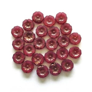 Czech glass flower beads - 12mm - translucent dark pink opal beads - table cut carved Hawaiian Hibiscus floral beads - 8 beads - C00072