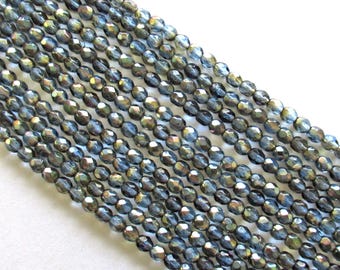 Czech 4mm Pressed Glass Round Beads Topaz Luster Iris 10060LR | Aura