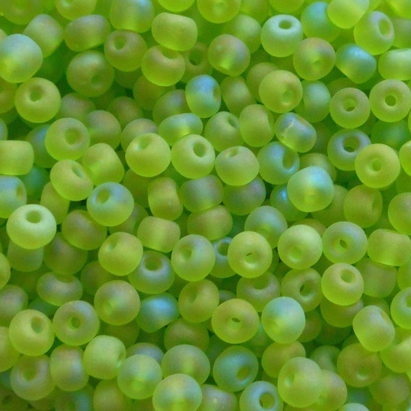24 grams Olivine Green Matte AB, Czech 6/0 glass seed beads, size 6 Preciosa Rocaille 4mm spacer beads, large, big hole C7524