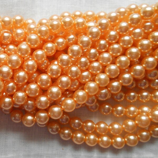 50 6mm peach, light orange glass pearl druk beads, Preciosa Czech round, smooth glass pearls C0650