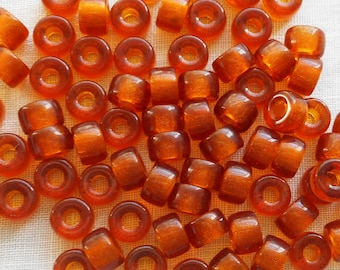 lot of 50 6mm Czech Madera Topaz glass pony roller beads, large hole crow beads, C5350