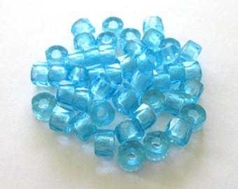 Lot of 25 9mm faceted Czech glass pony or roller beads - transparent aqua blue large hole beads oo802