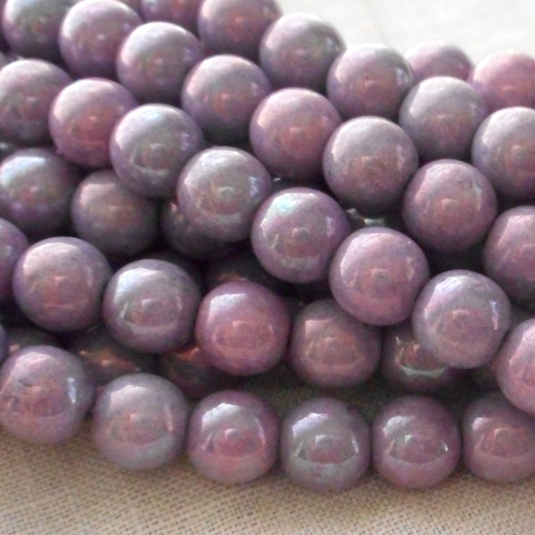 50 6mm Czech glass beads, Luster Opaque Amethyst, Light Purple, Lavender, smooth round druk beads 60150