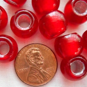 Six 12mm large Ruby Red Silver Lined Czech glass druks,  round big hole druk beads, 4.5mm holes,  European. Pandora style C4801