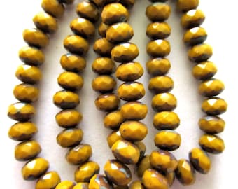 30 small Czech glass puffy rondelle beads- opaque pumpkin orange picasso puffy rondelle beads - 3mm x 5mm  faceted fire polished beads 00041