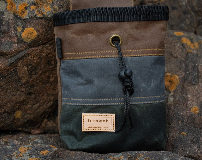 Waxed Cotton Canvas Chalk Bag - Bark/Scree/Forest
