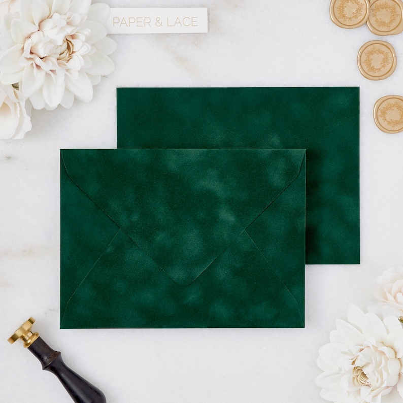 Emerald Green Velvet Envelopes 4bar A7 or A9 Euro Flap Etsy