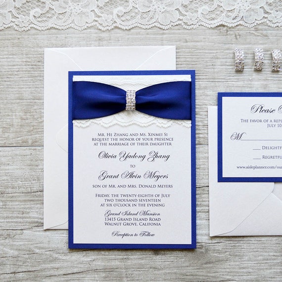 Navy Blue And Ivory Wedding Invitations 2