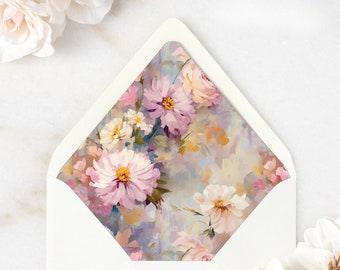 Lavender Florals Envelope Liner - A7 Euro Flap Envelope Liners - Digitally Printed Floral Liners for Wedding Invitation Envelopes