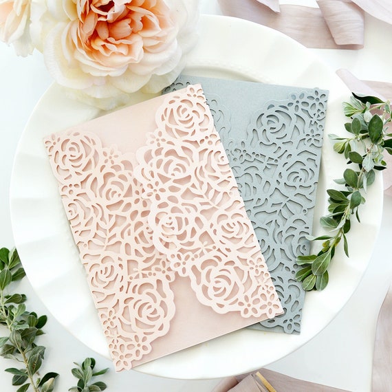 Diy Laser Cut Roses Gatefold Invitation Laser Cut Wedding Etsy