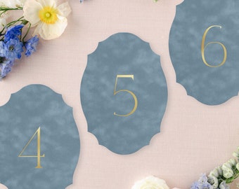 Velvet Table Numbers with Gold Foil - Fancy Oval Shape - Die Cut Table Number Cards - Custom Colors