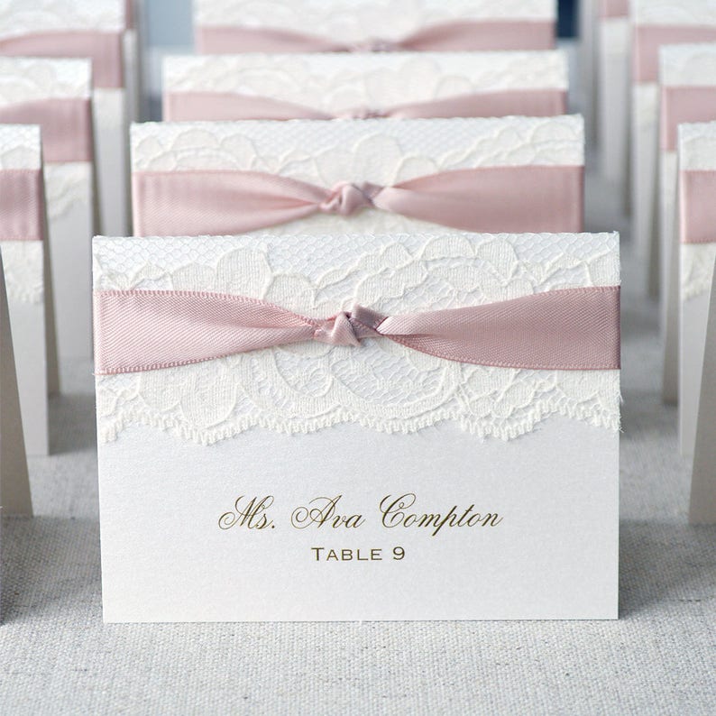 Knot Lace Place CardLace Escort Card Ribbon and Lace Etsy
