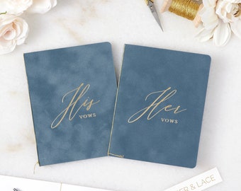 French Blue Velvet Vow Books w/ Gold or Silver Foil for Wedding Ceremony - His/Her Vows -Dusty Blue Suede Keepsake Book -Styled Shoot Sample