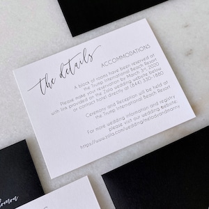 MELODY White Ink on Black Wedding Invitation Modern Wedding Invite with Marble Envelope Liner Black and White Wedding Invitation Suite image 4