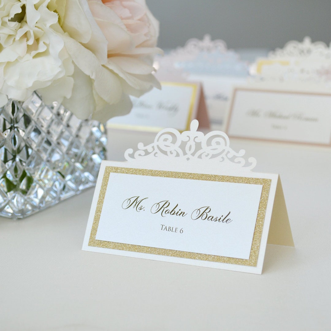Ivory Laser Cut Place Card With Gold, Rose Gold or Blush Accent Escort Card Custom Placecard for