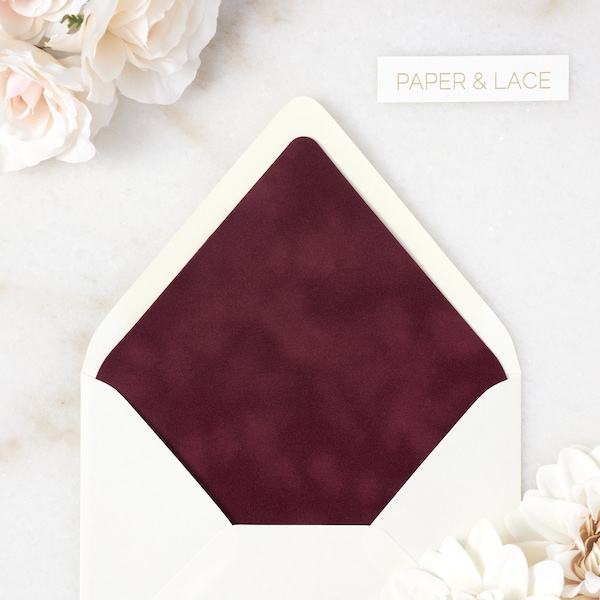 Wine Velvet Envelope Liners - A7 or A9 Euro Flap Liner - Suede Envelope Liners - Burgundy - Merlot