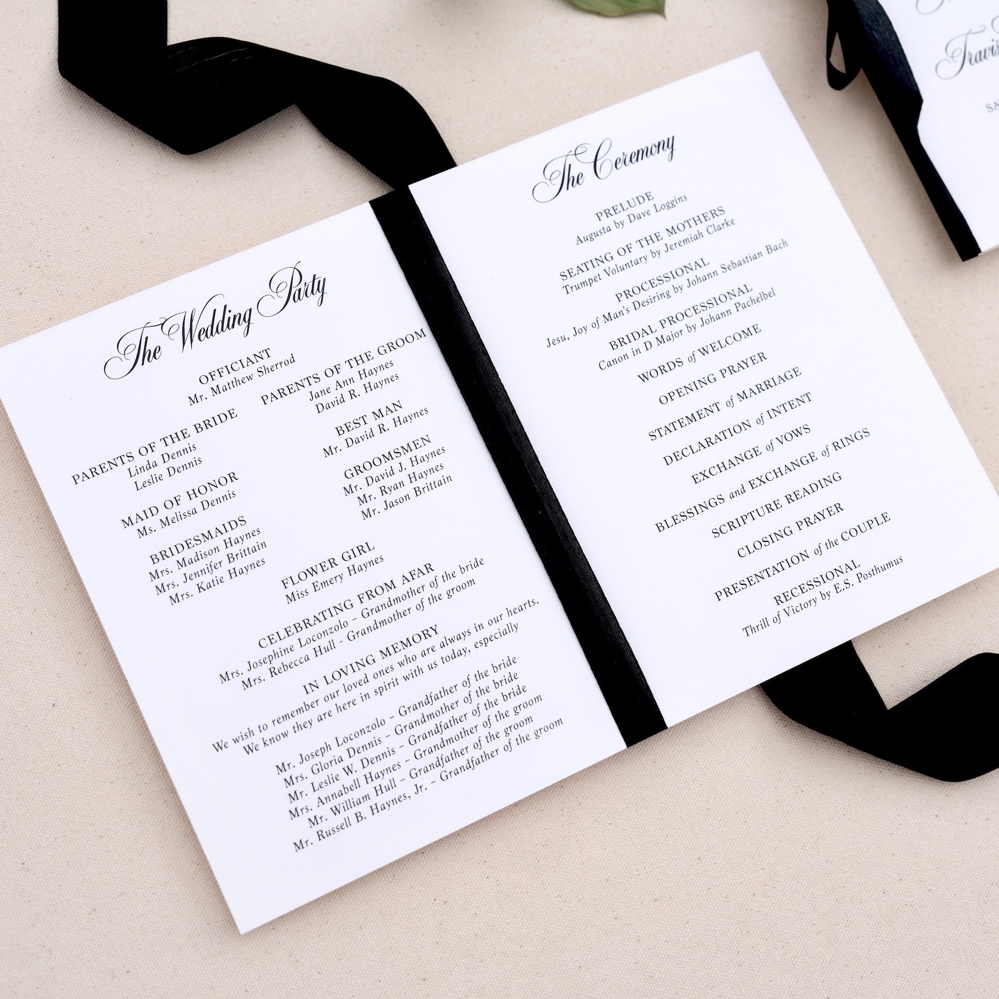 Wedding Program Ribbon Wedding Program With Black Silk Ribbon - White Folding Program With ...