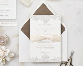 Floral and Gold Glitter Wedding Invitation with Wax Seal — CZ INVITATIONS