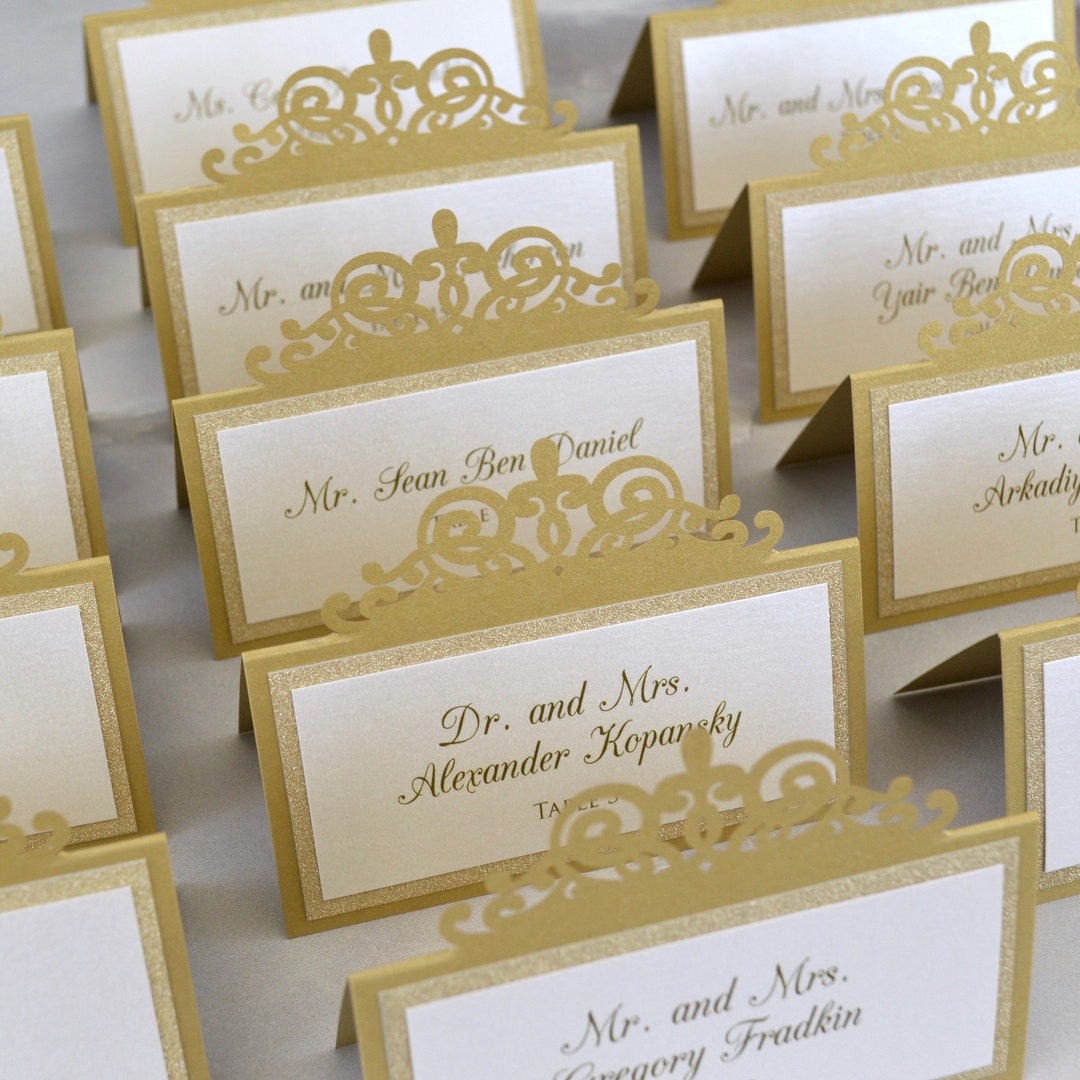 Gold Laser Cut Place Card With Gold Glitter Accent Escort Etsy