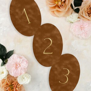 Velvet Table Numbers With Gold Foil Print - Oval Shape - Die Cut Table ...