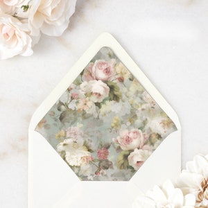 Blush Florals Envelope Liner - A7 Euro Flap Envelope Liners - Digitally Printed Floral Liners for Wedding Invitation Envelopes