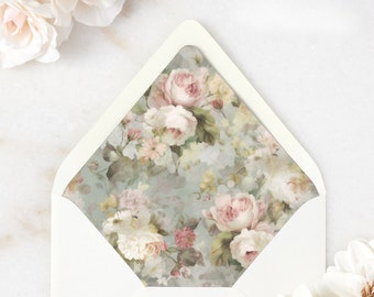 Blush Florals Envelope Liner - A7 Euro Flap Envelope Liners - Digitally Printed Floral Liners for Wedding Invitation Envelopes