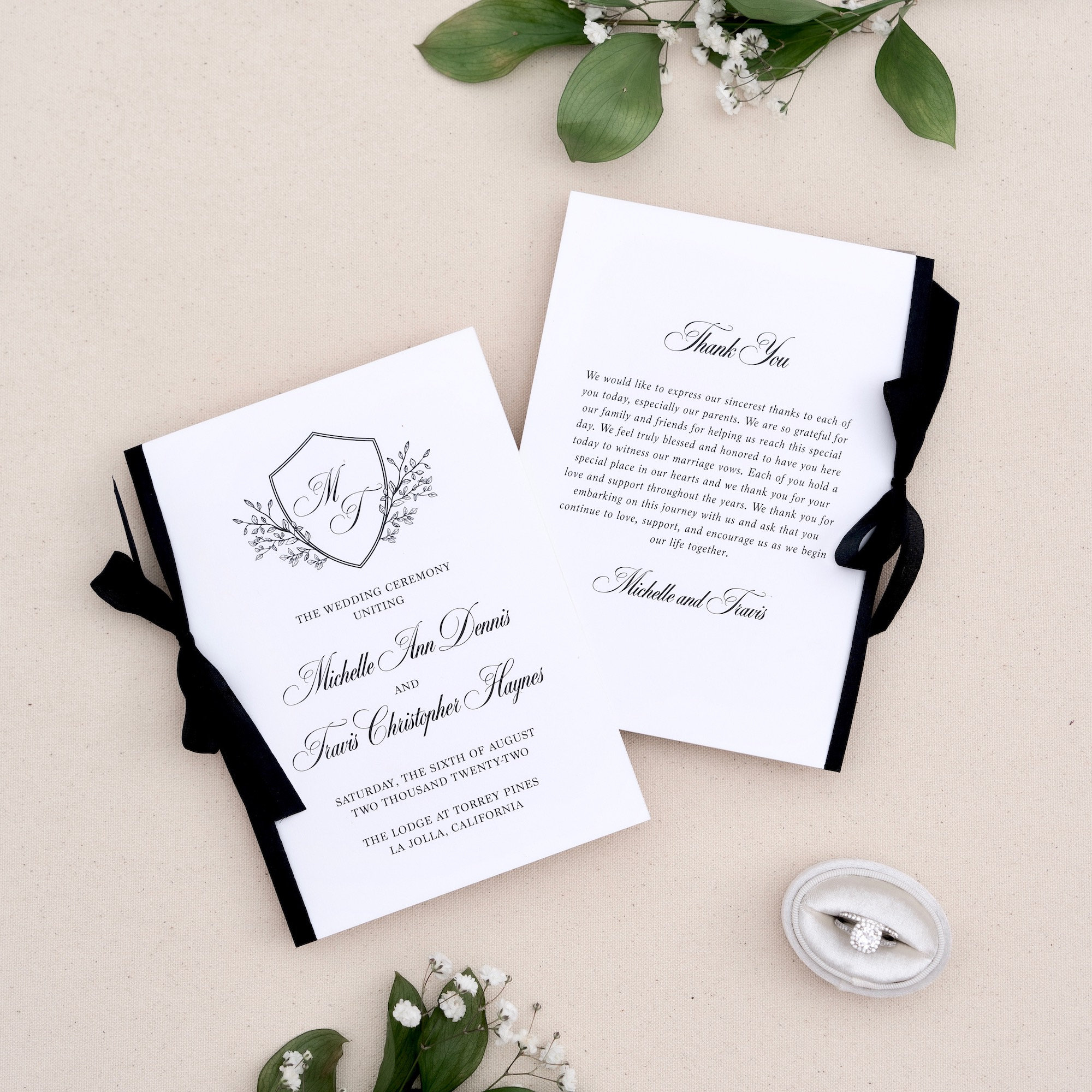 Wedding Program Ribbon Wedding Program With Black Silk Ribbon - White Folding Program With ...