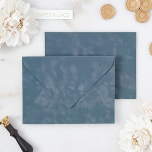 French Blue Velvet Envelopes - 4bar, A7 or A9 Euro Flap Envelopes - Wedding Invitation Envelopes - Suede Inner Envelope - Dusty Blue