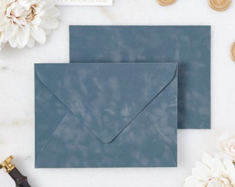 French Blue Velvet Envelopes - 4bar, A7 or A9 Euro Flap Envelopes - Wedding Invitation Envelopes - Suede Inner Envelope - Dusty Blue