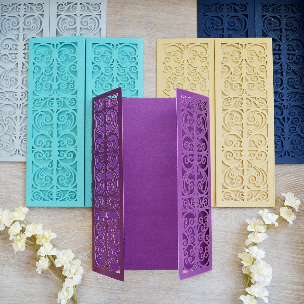 Tree Silver Laser Cut Gatefold Doors Invitation,More Colors Available,Laser Cut Invites for Wedding Sweet Sixteen Birthday Greeting,Laser Cut Wedding Invitations,50pcs