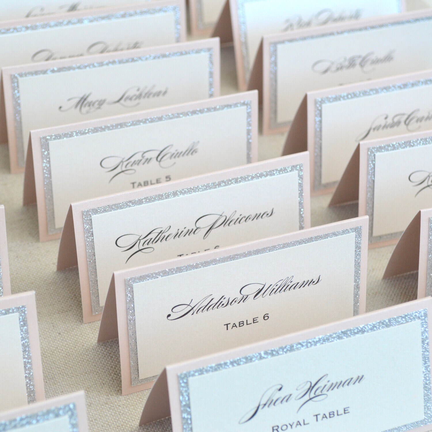 Silver Glitter Border Place Cards Tented Escort Cards Etsy Australia