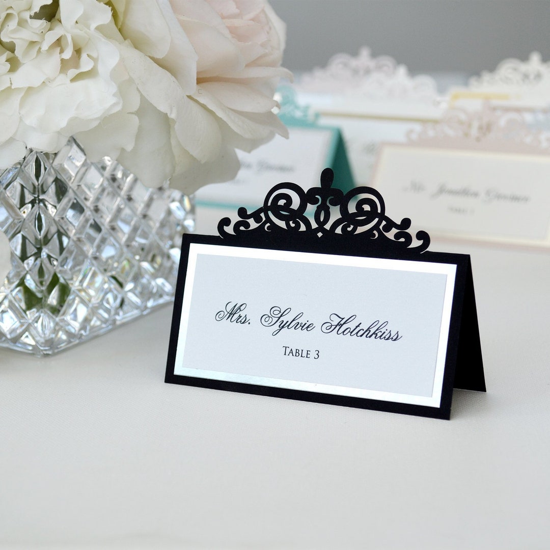Black Laser Cut Place Card With Silver or Gold Accent Escort Etsy