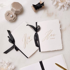 Handmade Paper Vow Books with Gold Foil and Black Silk Ribbon for Wedding Ceremony - His Vows/Her Vows - Keepsake Book - Styled Shoot Sample