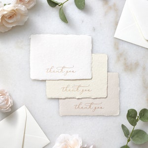 Deckled Edge Thank You Card Set of 12 Cards & 12 Envelopes - Foil Stamped on Handmade Paper - Wedding Thank You Notes