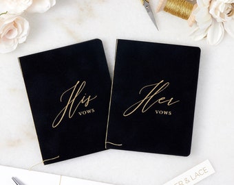 Black Velvet Vow Books with Gold or Silver Foil for Wedding Ceremony - His Vows / Her Vows - Black Suede Keepsake Book - Styled Shoot Sample