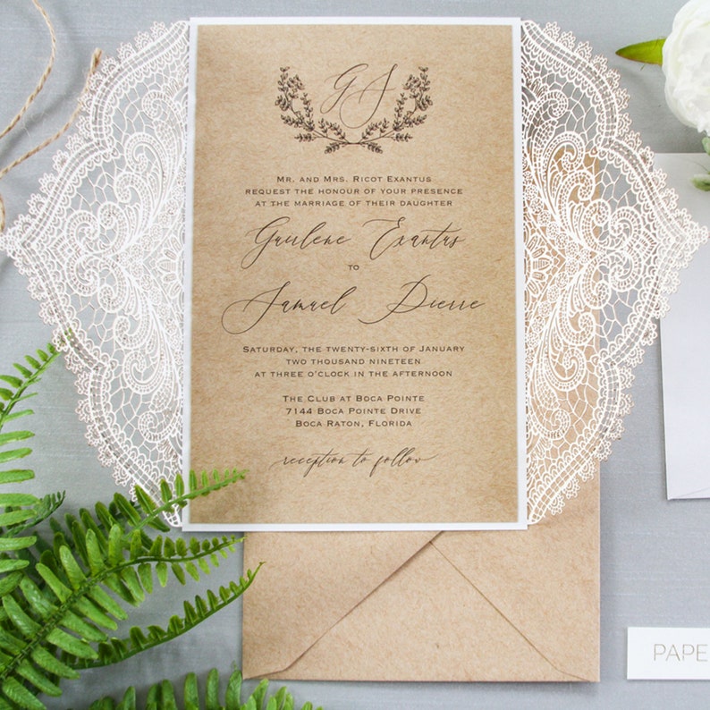 GUIRLENE White Chantilly Lace Laser Cut Wedding Invitation - Etsy