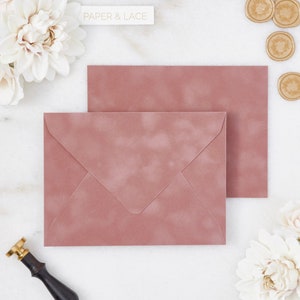 Dusty Rose Velvet Envelopes - 4bar, A7 or A9 Euro Flap Envelopes - Wedding Invitation Envelopes - Suede Inner Envelope - Blush - Dusty Pink