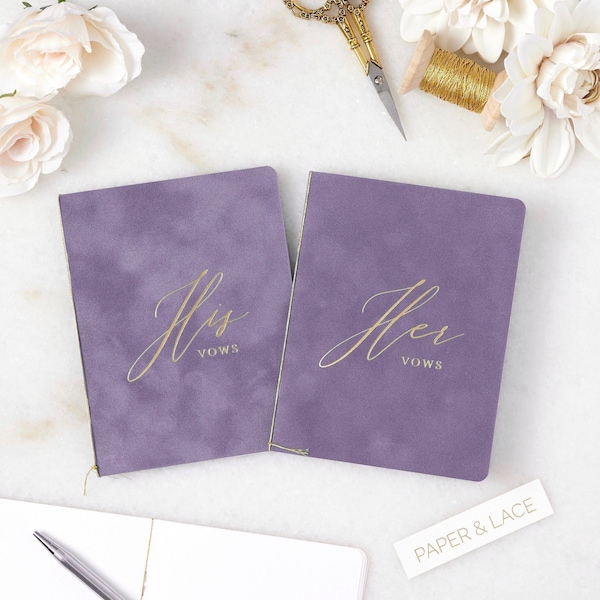 Lavender Velvet Vow Books with Gold or Silver Foil for Wedding Ceremony - His Vows / Her Vows - Suede Keepsake Book - Styled Shoot Sample