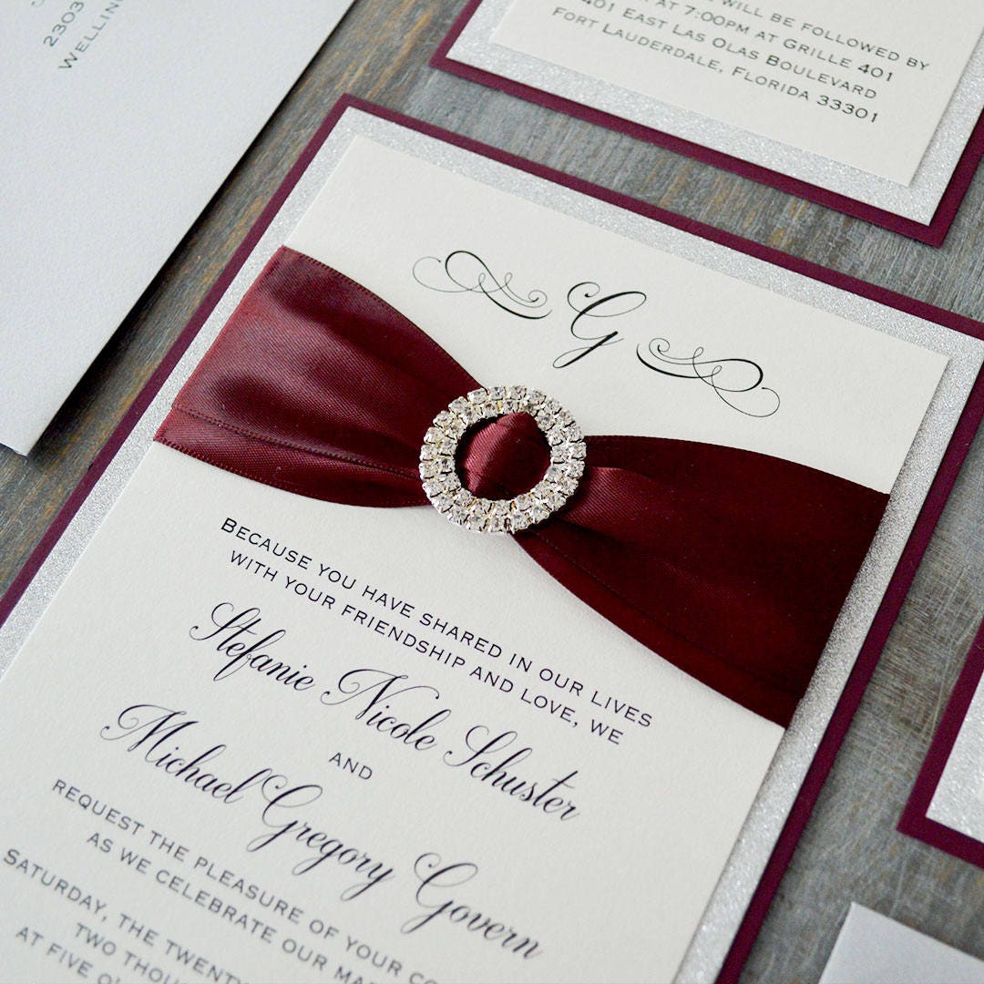 Wedding Invitations Burgundy And Silver 39 Personalized